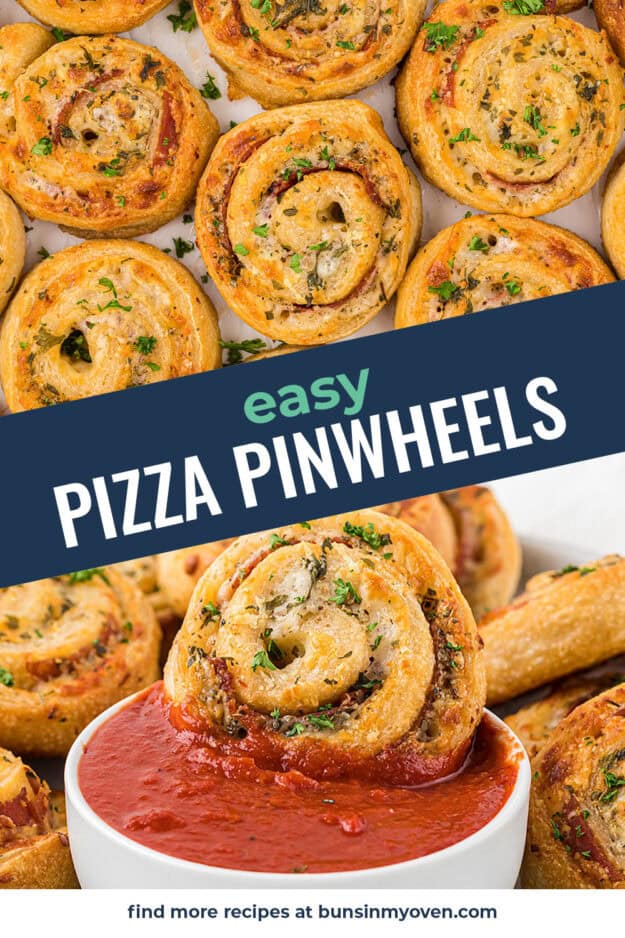 Collage of pizza pinwheel images.