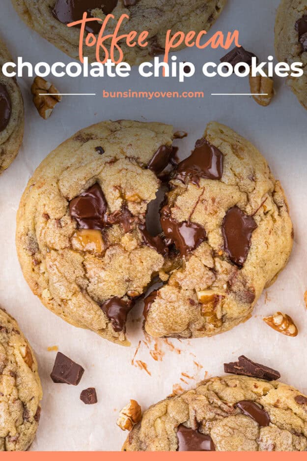 Chocolate chunk cookie on counter.