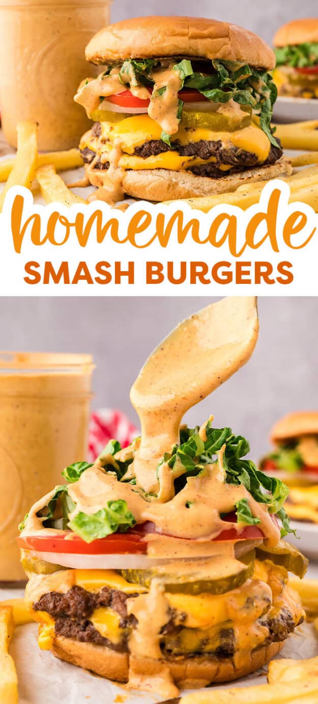 Collage of smash burger images.