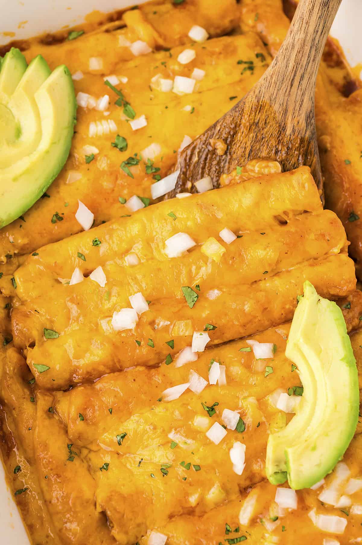 Lazy enchiladas in baking dish.