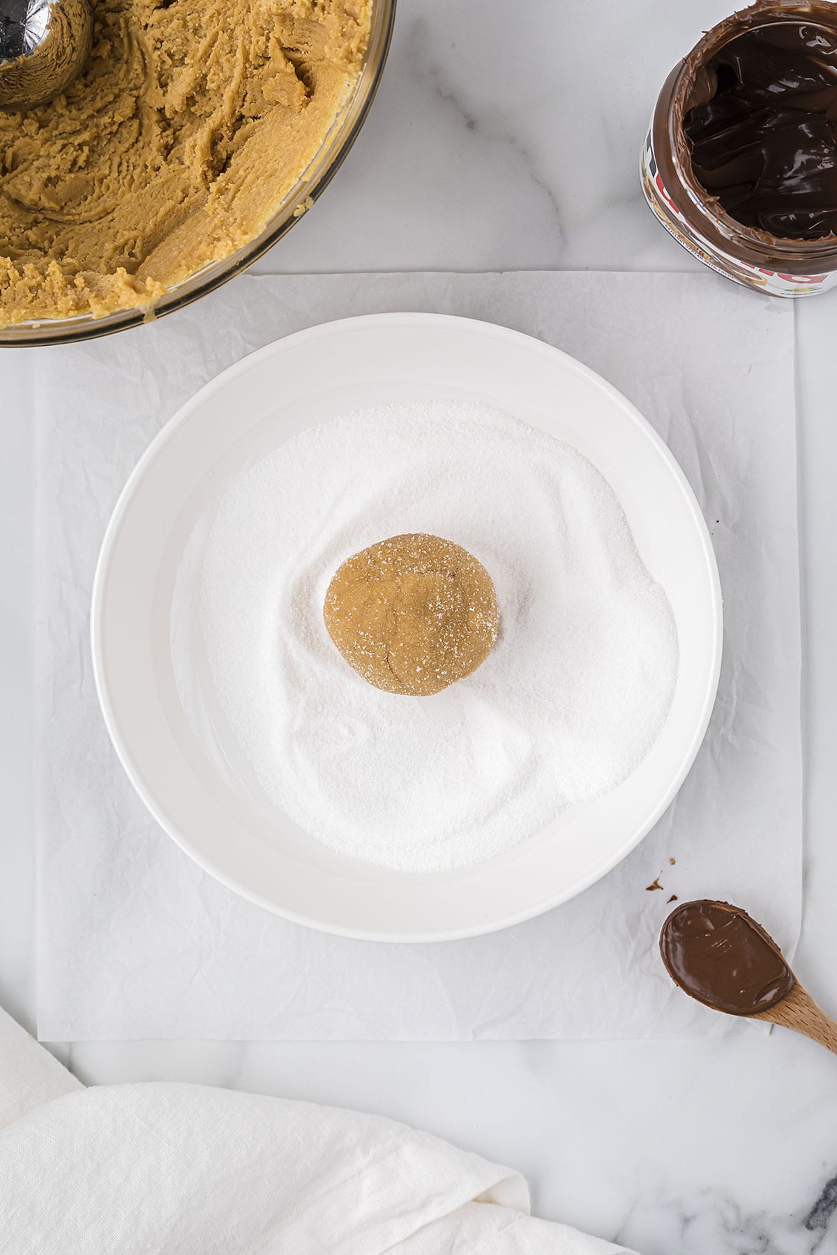 Peanut butter cookie dough rolled in sugar.