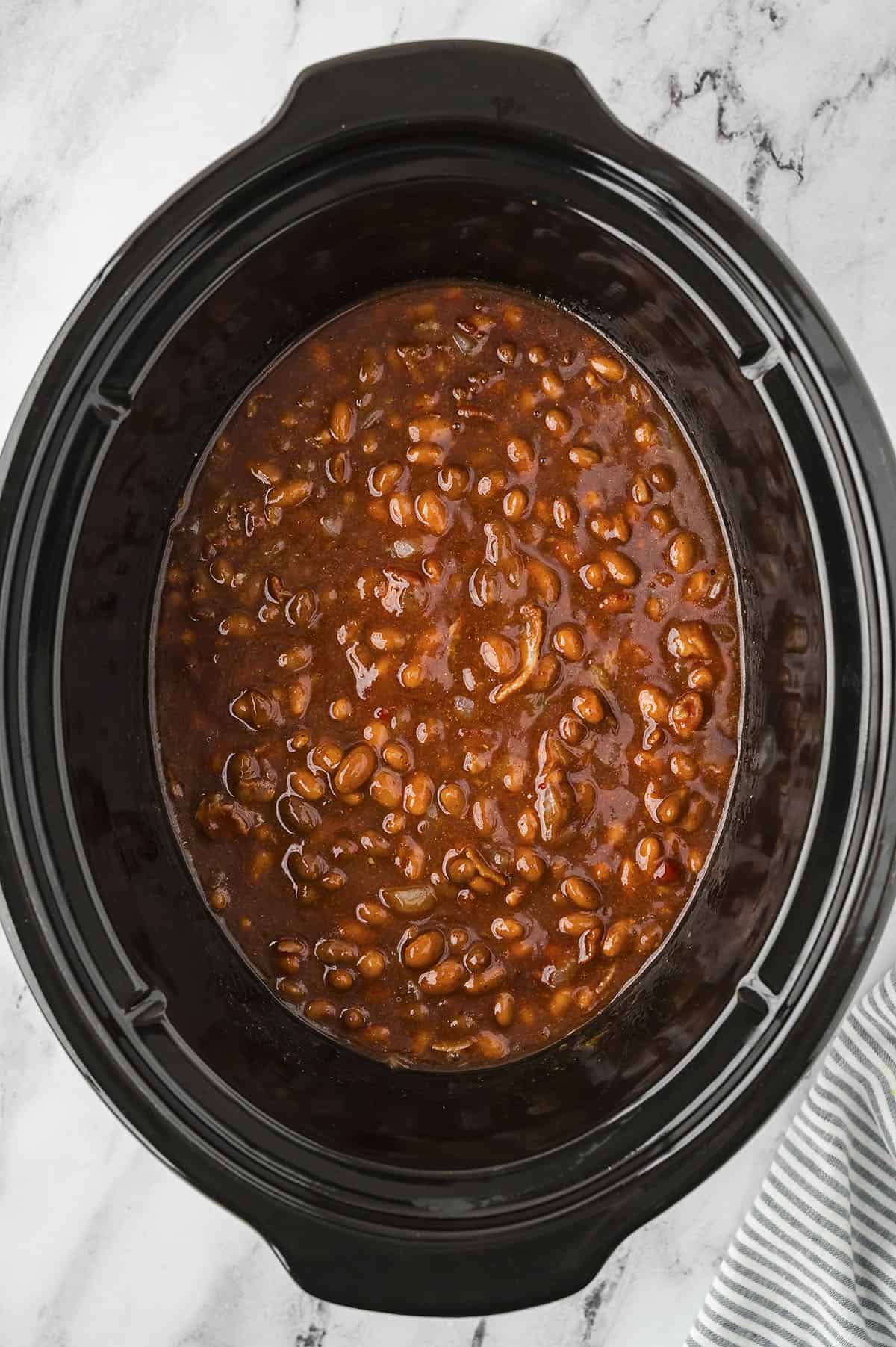 Baked beans in crockpot.