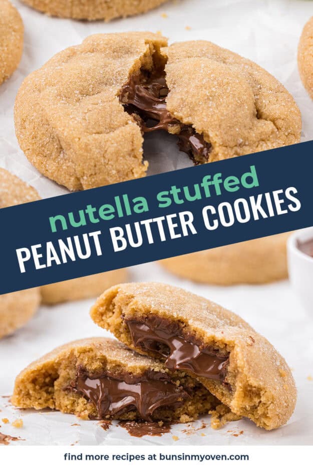 Collage of Nutella stuffed cookie images.