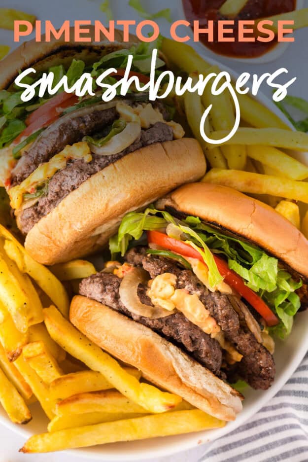Smashburgers topped with pimento cheese.