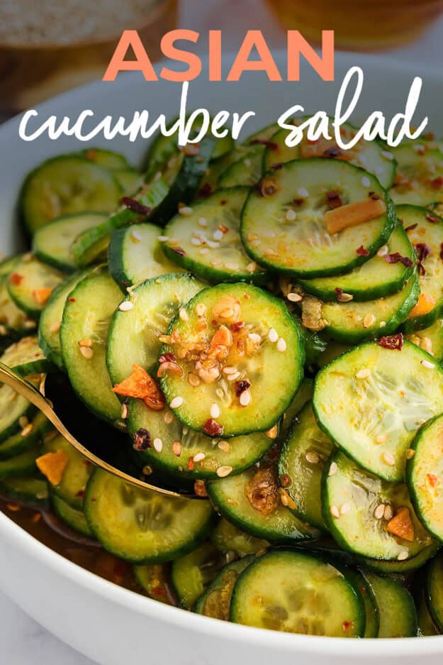 Cucumber salad in bowl.