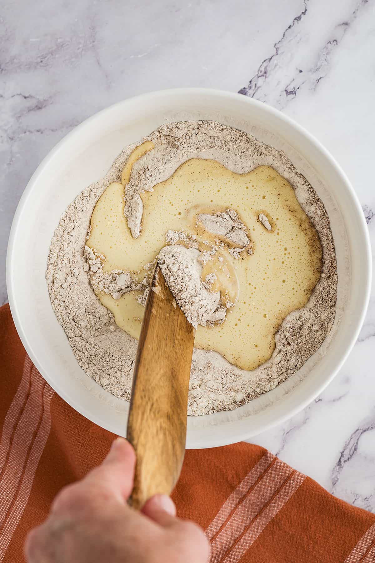 Apple bread batter in mixing bowl.