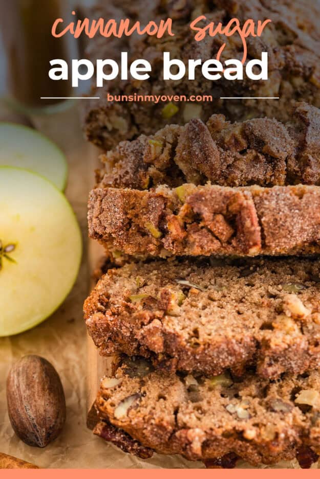 Sliced loaf of apple bread.