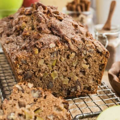 Apple bread on cooling rack.