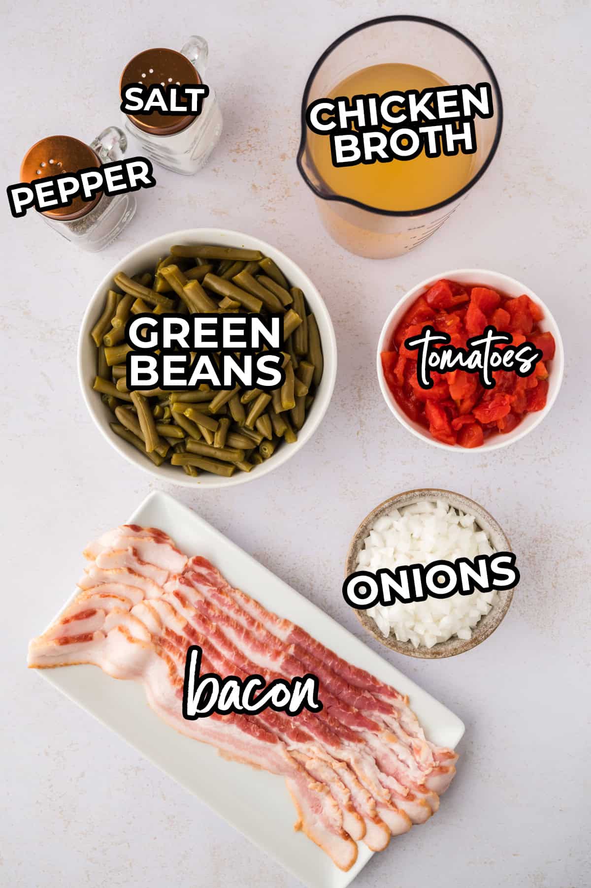 Ingredients for canned green beans with bacon recipe.