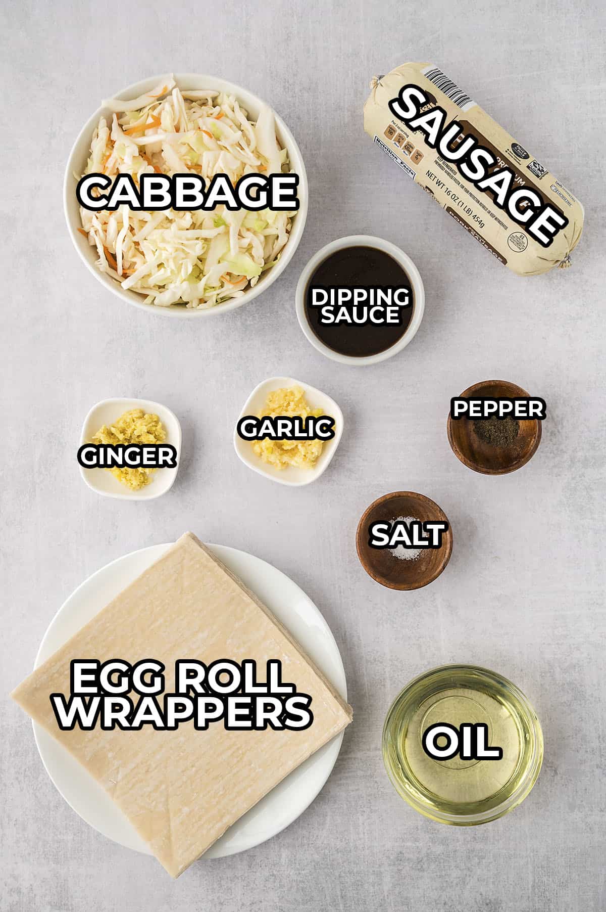 Ingredients for sausage egg rolls.