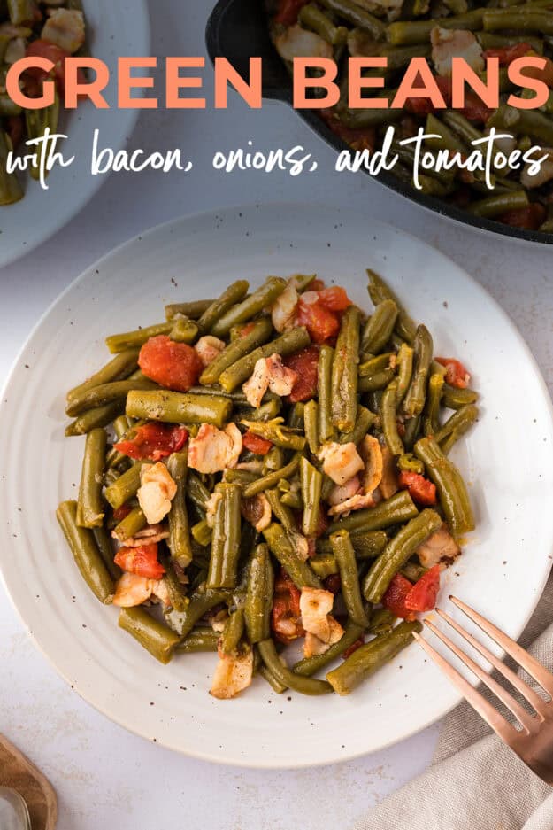 Canned green beans recipe on plate.