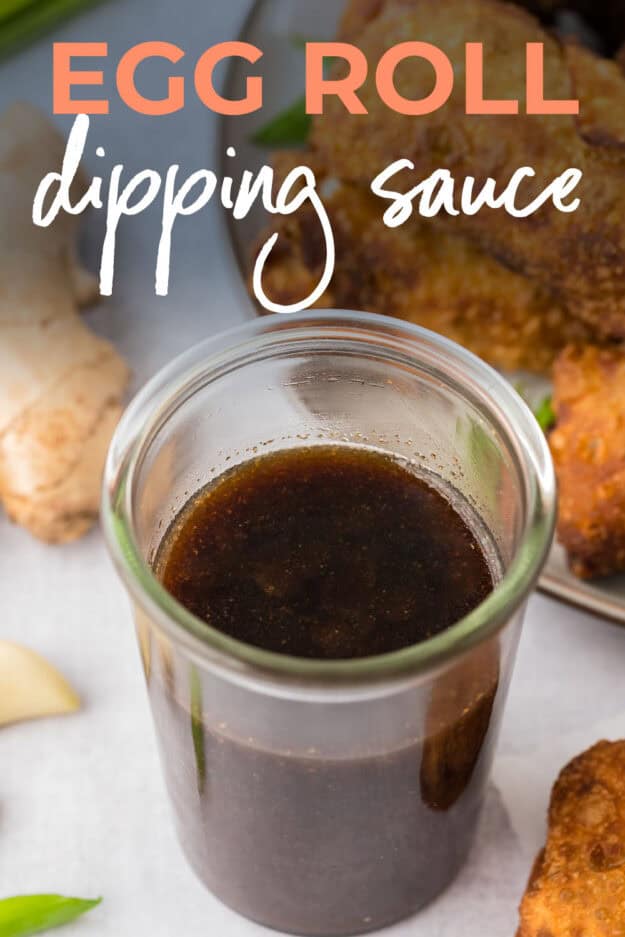 Dipping sauce for egg rolls in glass jar.