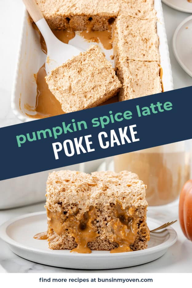 Collage of pumpkin poke cake images.