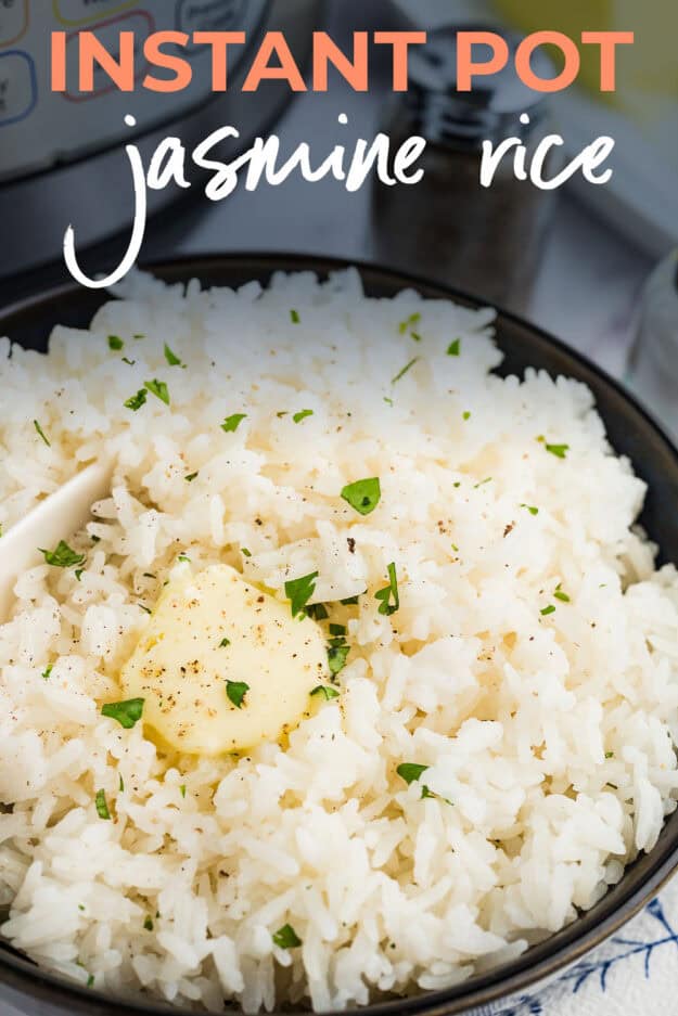 Instant pot jasmine rice in bowl with butter.