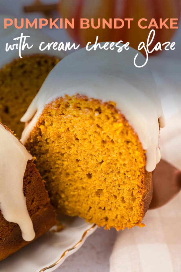 Pumpkin cake with text for Pinterest.