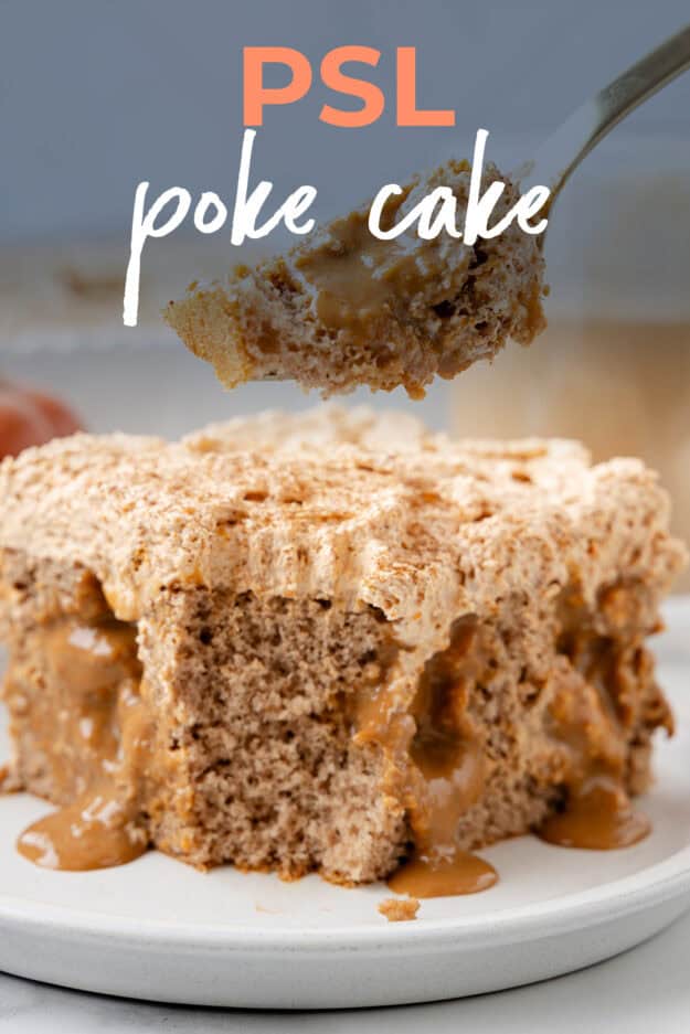 Poke cake on a fork.