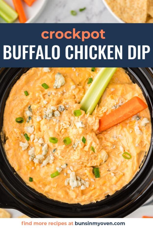 Buffalo chicken dip in crockpot.