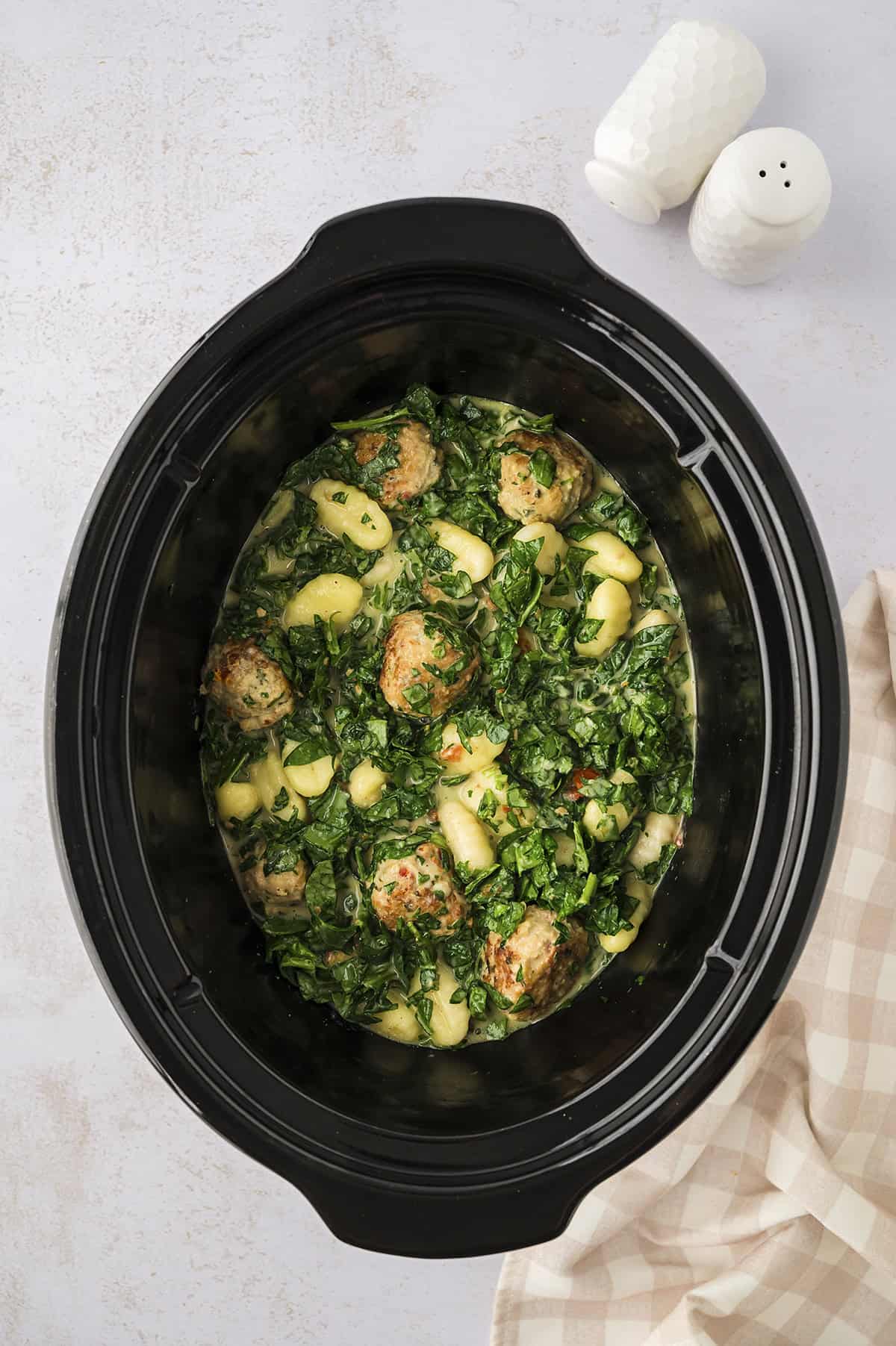 Spinach in slow cooker.