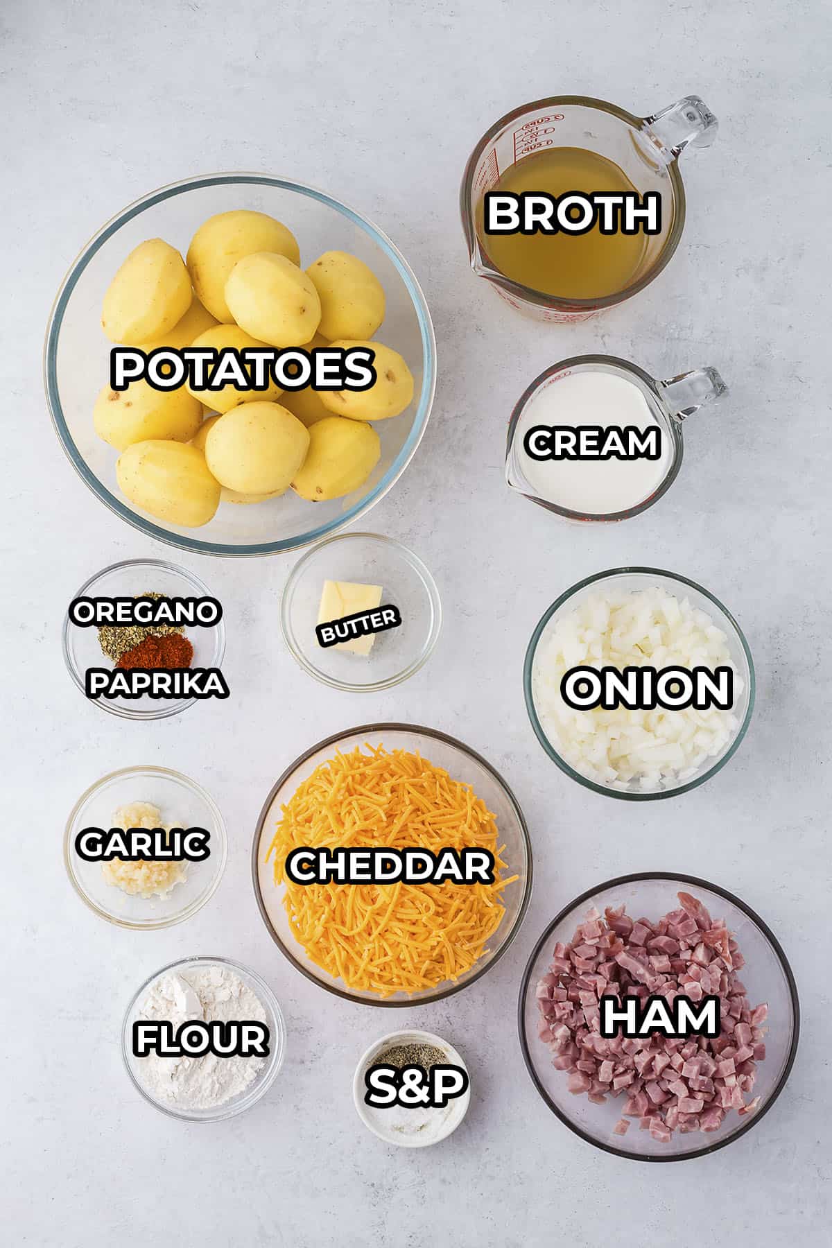 Ingredients for slow cooker scalloped potatoes.