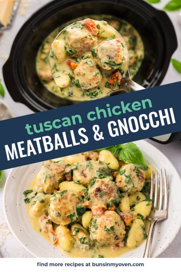 Collage of Tuscan chicken meatball images.