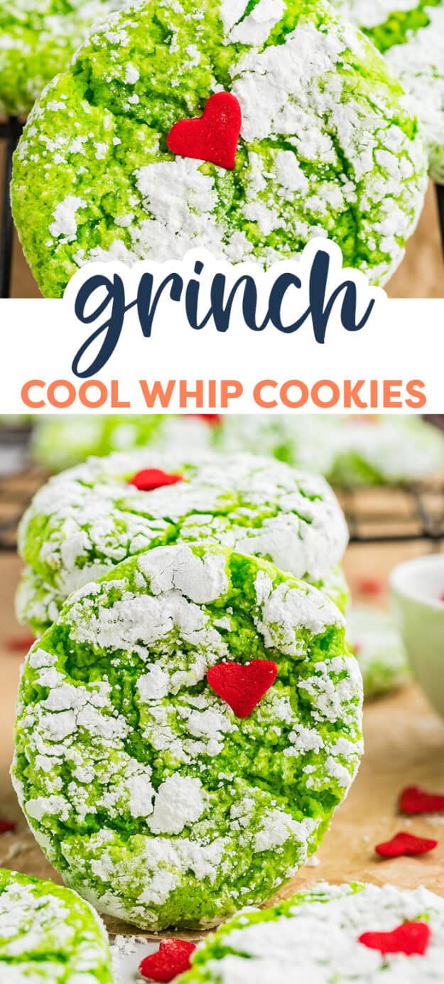 Collage of Grinch cool whip cookie images.