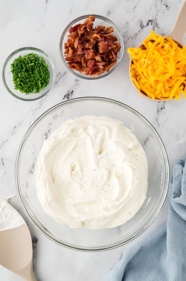 Ranch dip in glass bowl.