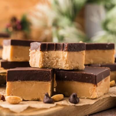 Buckeye fudge in a stack.