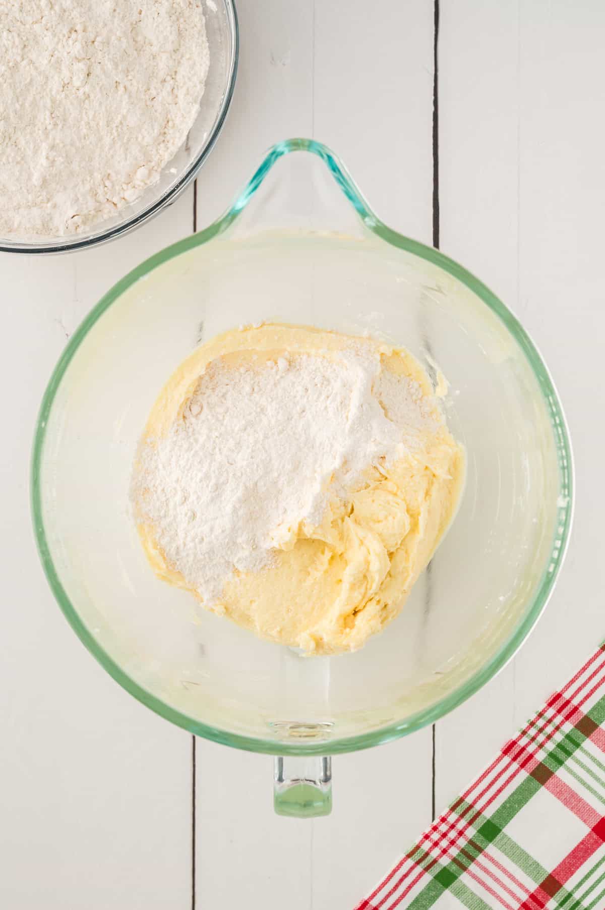 Sugar cookie dough in mixing bowl.