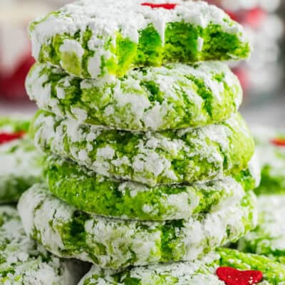 Stack of grinch cookies.