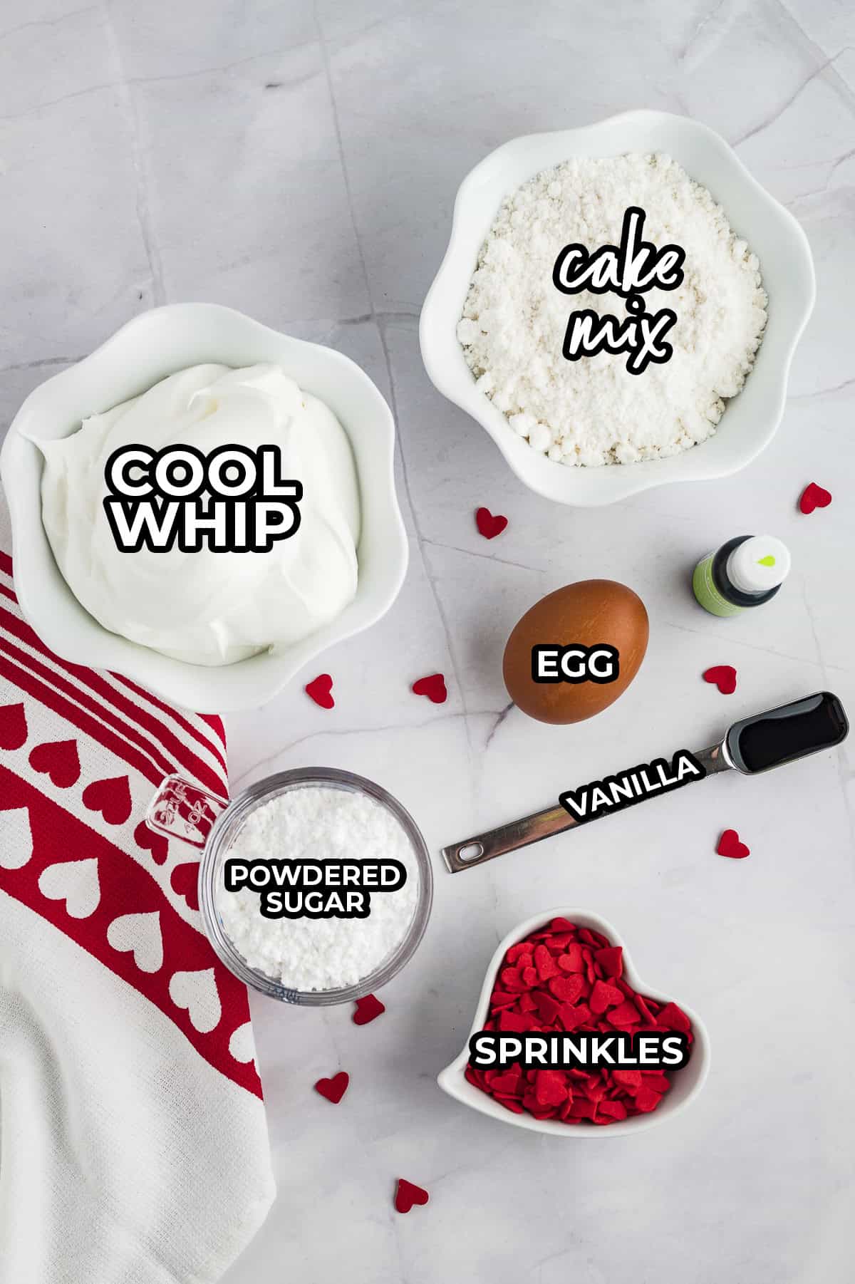 Ingredients for Grinch cool whip cookies.