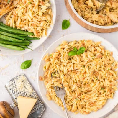 Parmesan orzo recipe on plate.