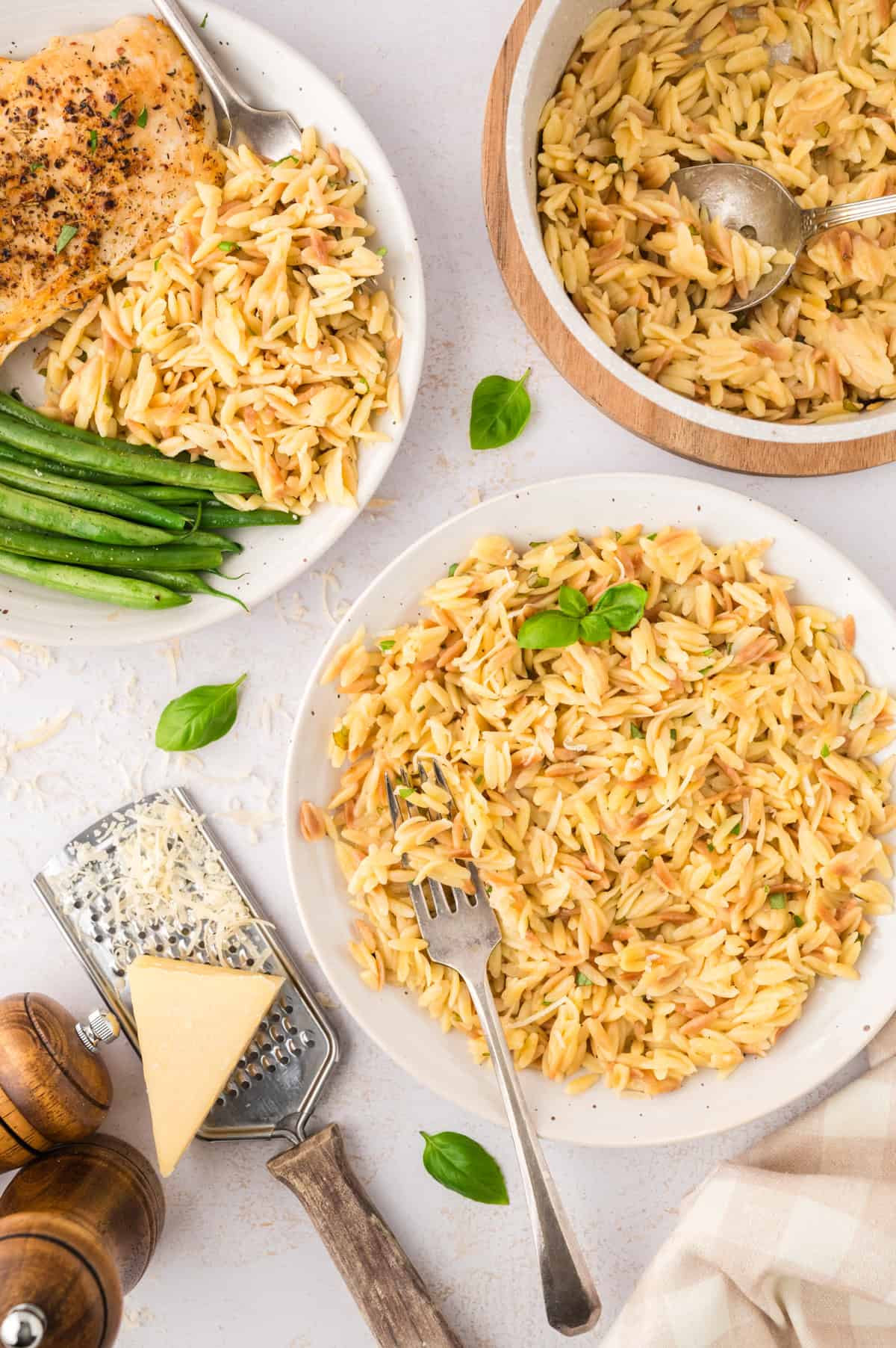 Parmesan orzo recipe on plate.