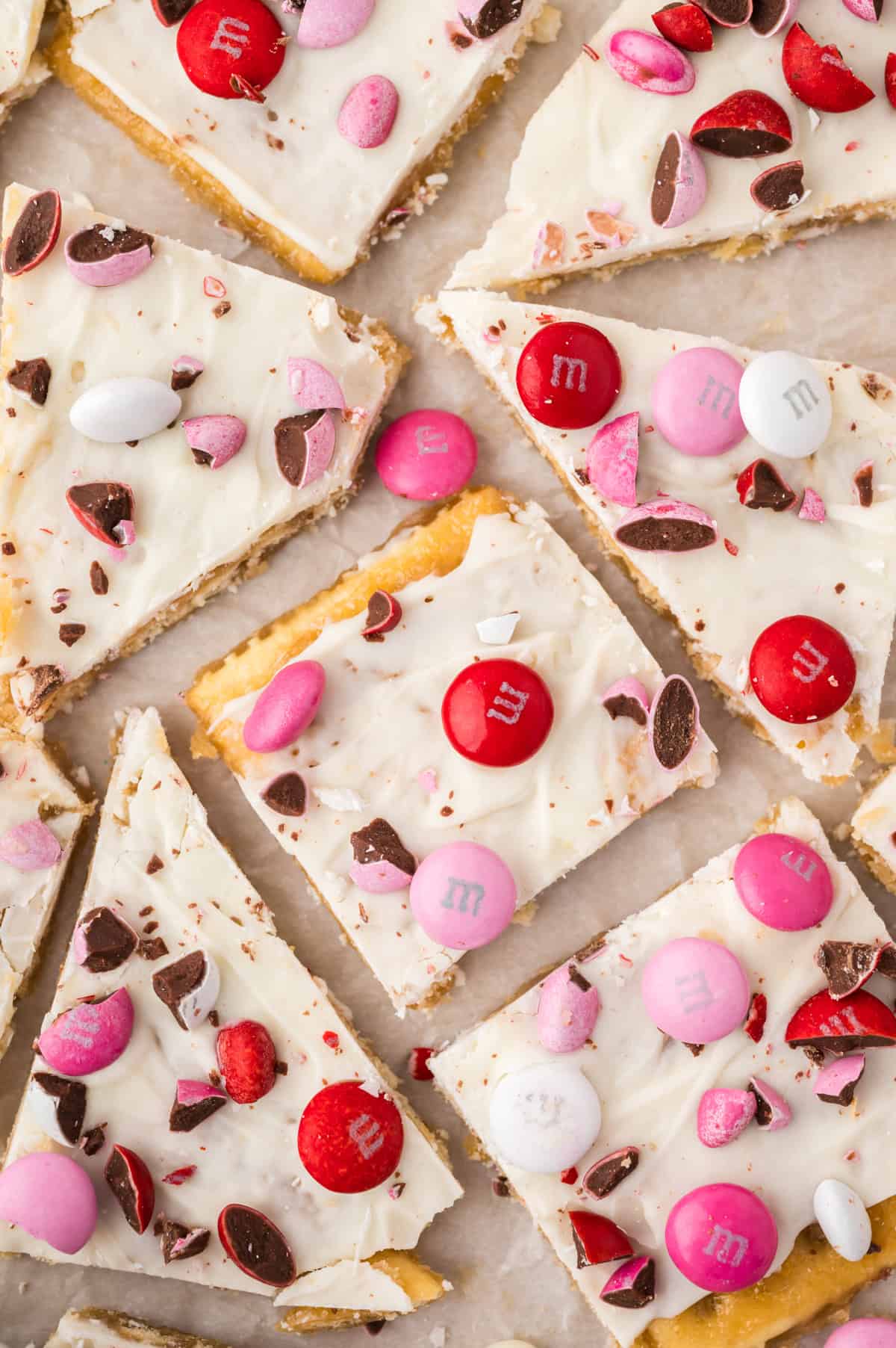 White chocolate cracker toffee on pan.