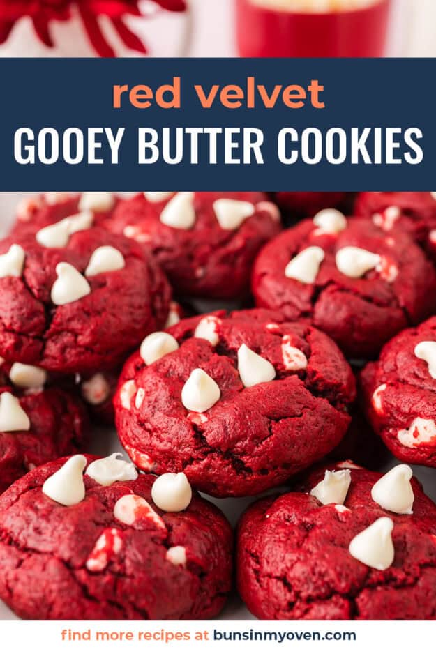 Pile of red velvet cake mix cookies.