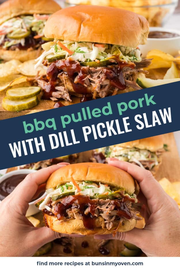 Collage of bbq pulled pork sandwiches.