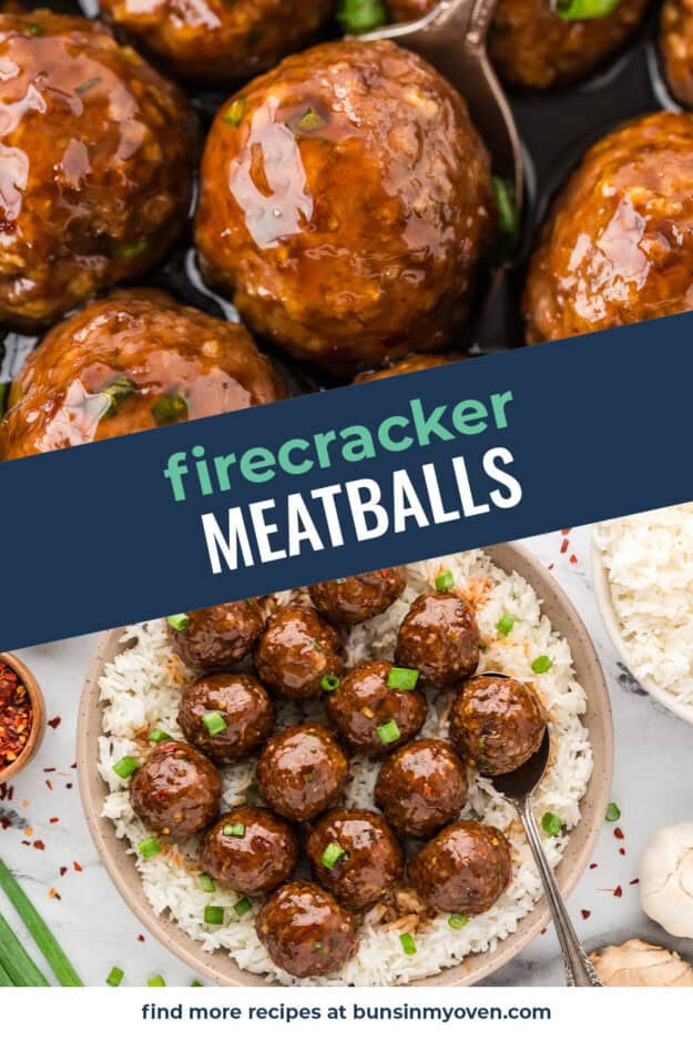 Collage of firecracker meatballs.