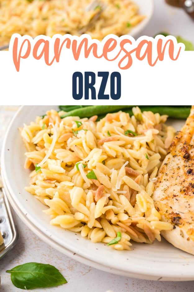 Parmesan orzo recipe on plate.