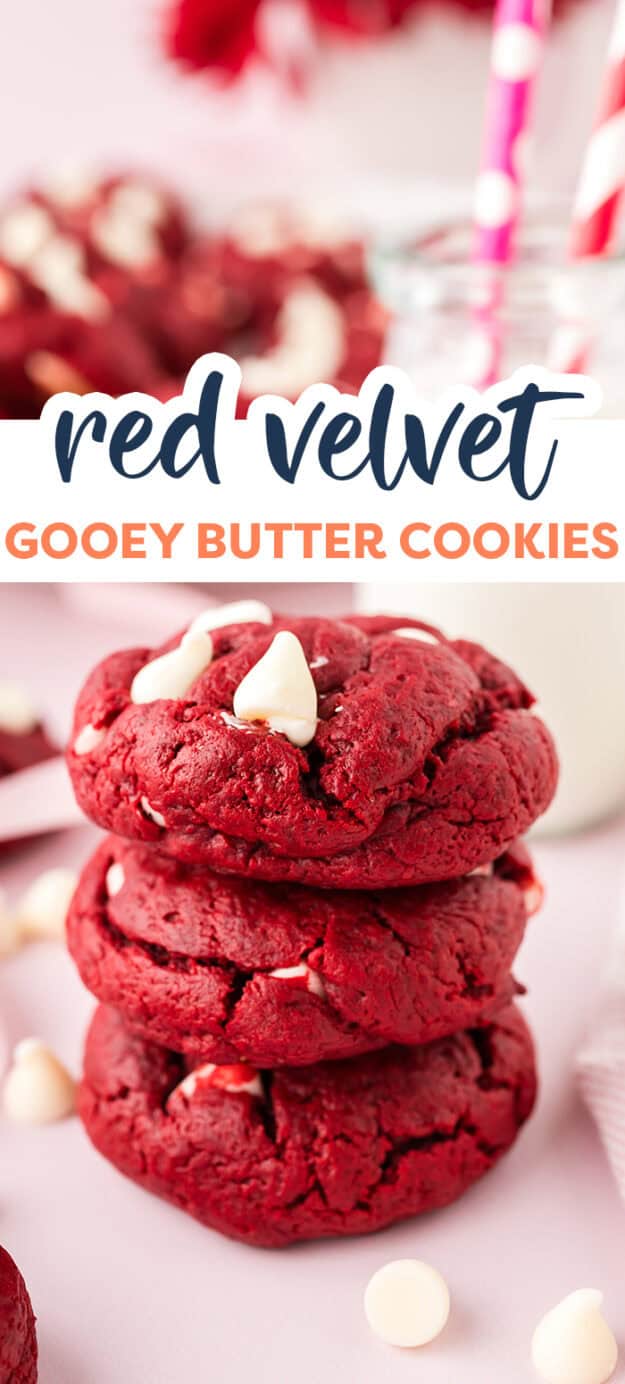 Stack of red velvet cookies.